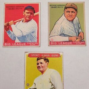 3x Babe Ruth Baseball 1933 Goudey #2 + #149 + #181 custom aged cards